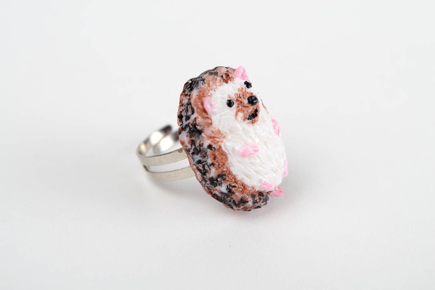 Кольцо ручной работы ежик кольцо для девушек украшение из полимерной глины фото 4