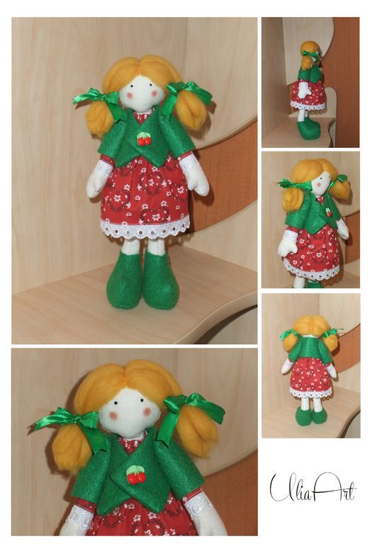 Игрушка кукла из ткани блондинка в красном платье ручная работа для девочки фото 1
