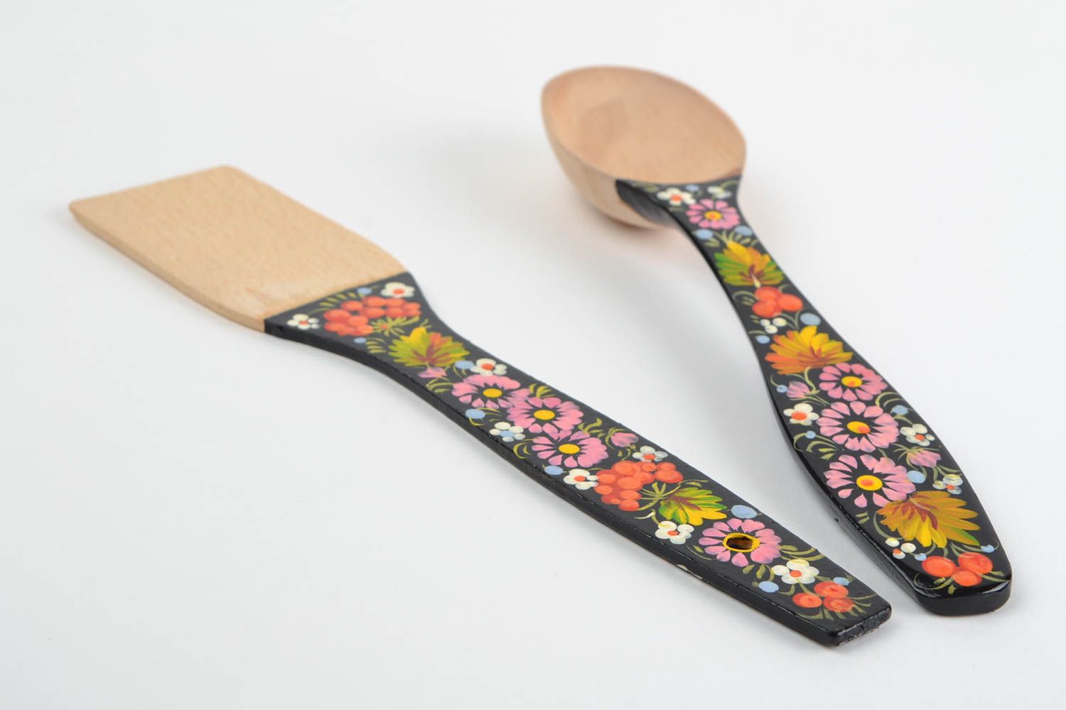 Handmade wooden kitchen set of 2 spatula and spoon unique decorative cook tools photo 2