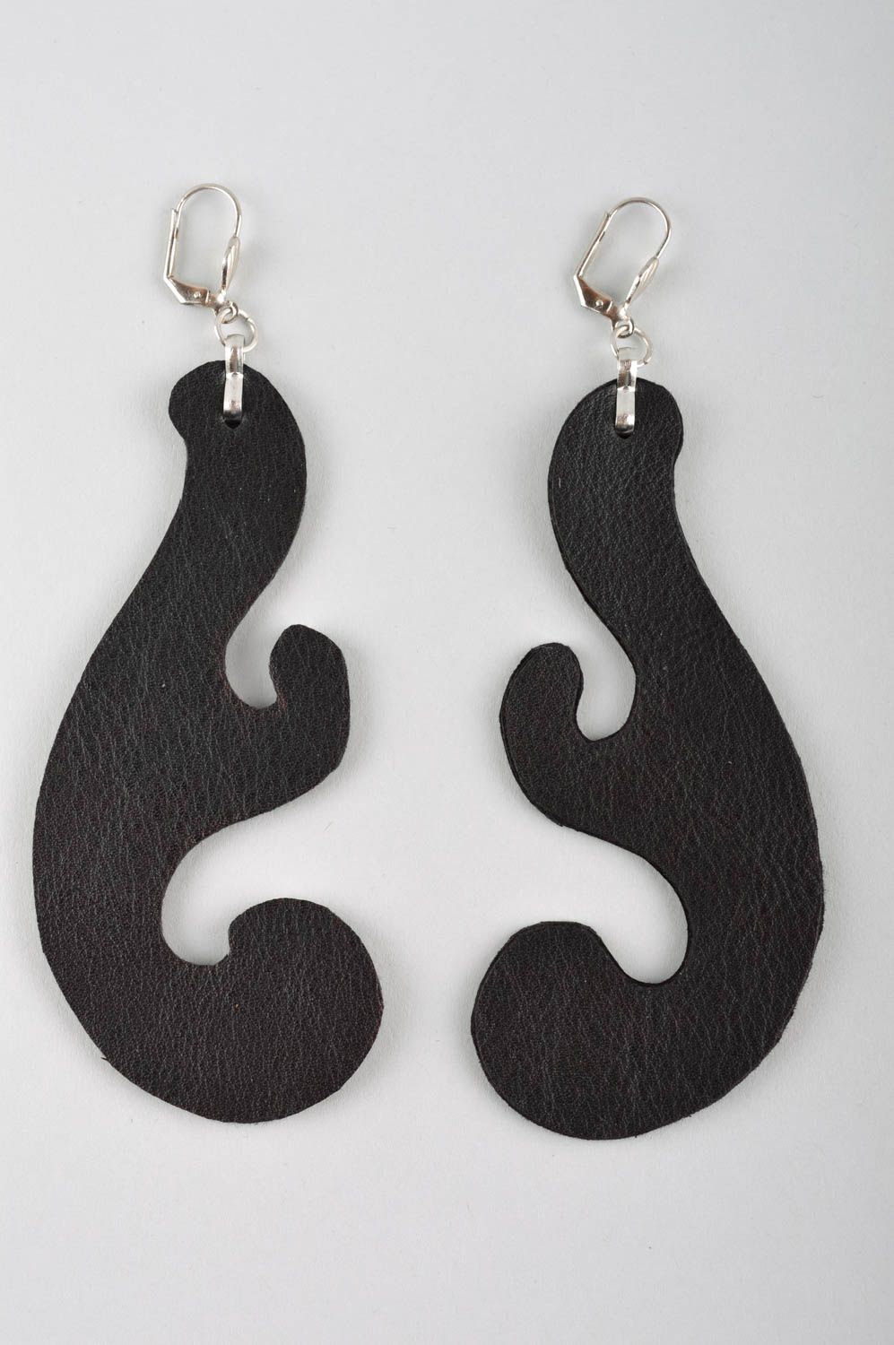 Large dangling earrings handcrafted jewelry black leather earrings gifts for her photo 3