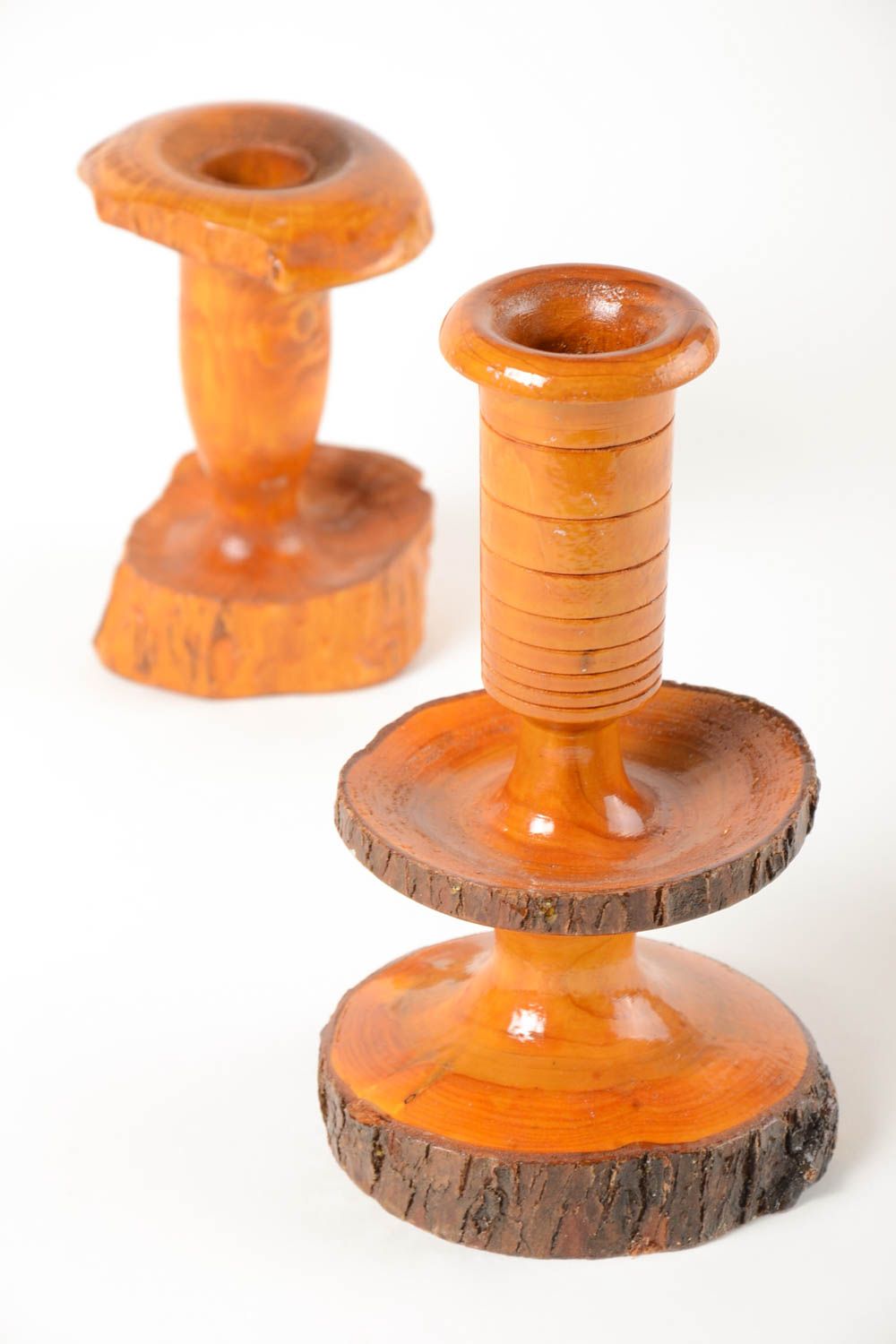 Candeleros de madera hechos a mano decoración de hogar soporte para velas foto 4