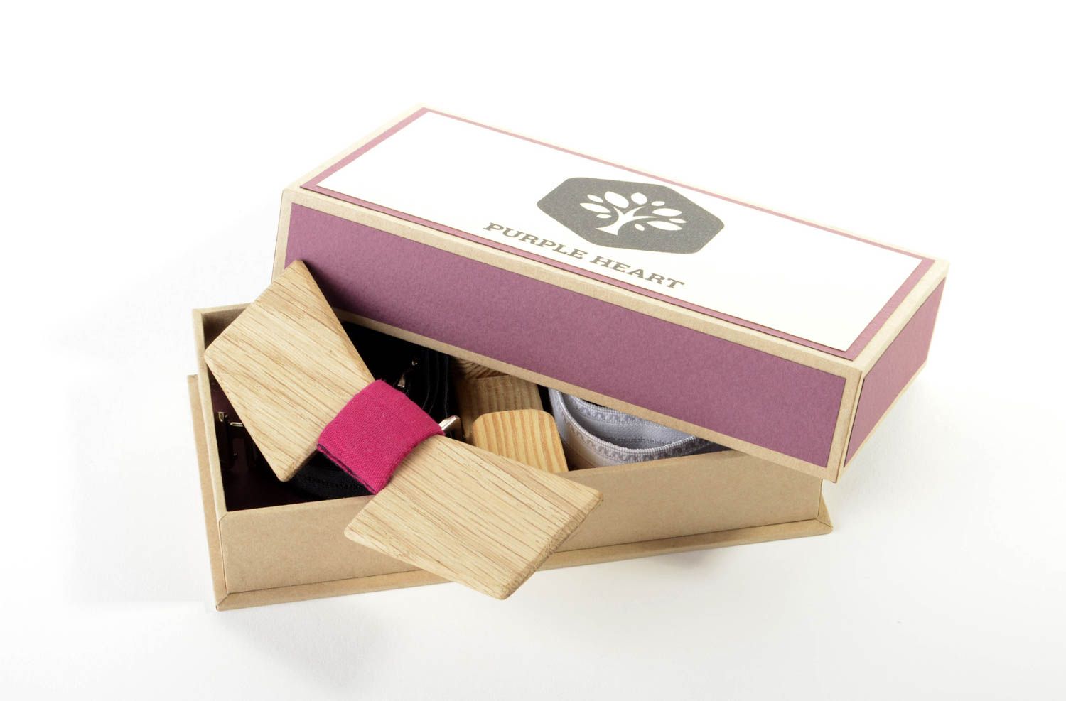 Fliege aus Holz handmade Accessoire für Männer Krawatte Fliege mit rosa Band foto 1