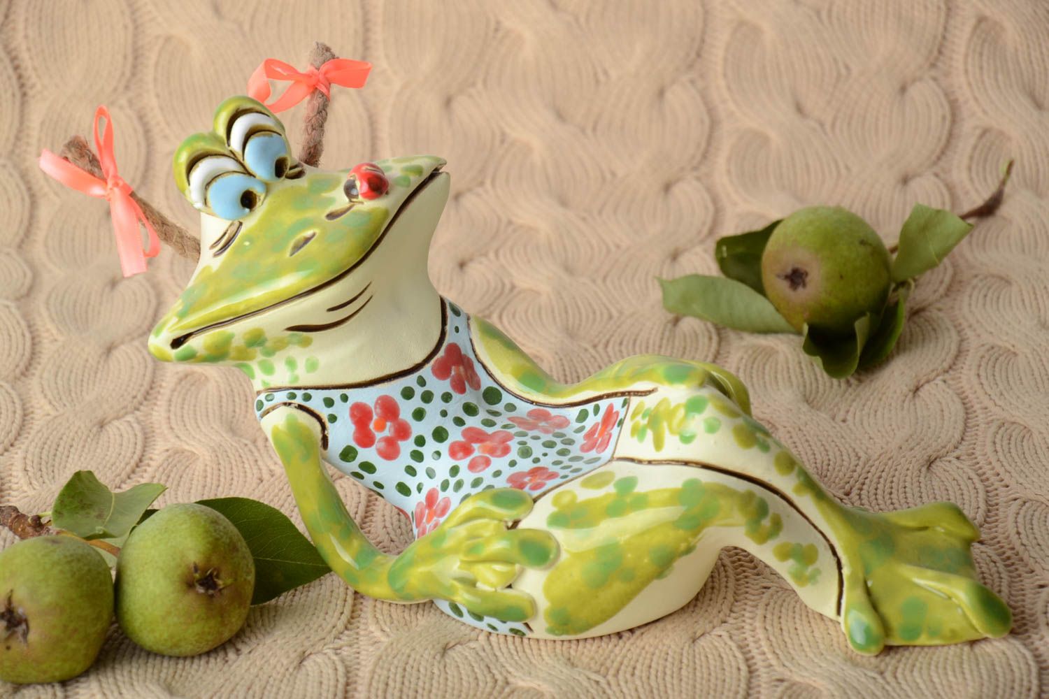 Keramik Deko Handmade Figur aus Ton Tisch Deko Wohnzimmer Dekoration Frosch foto 1