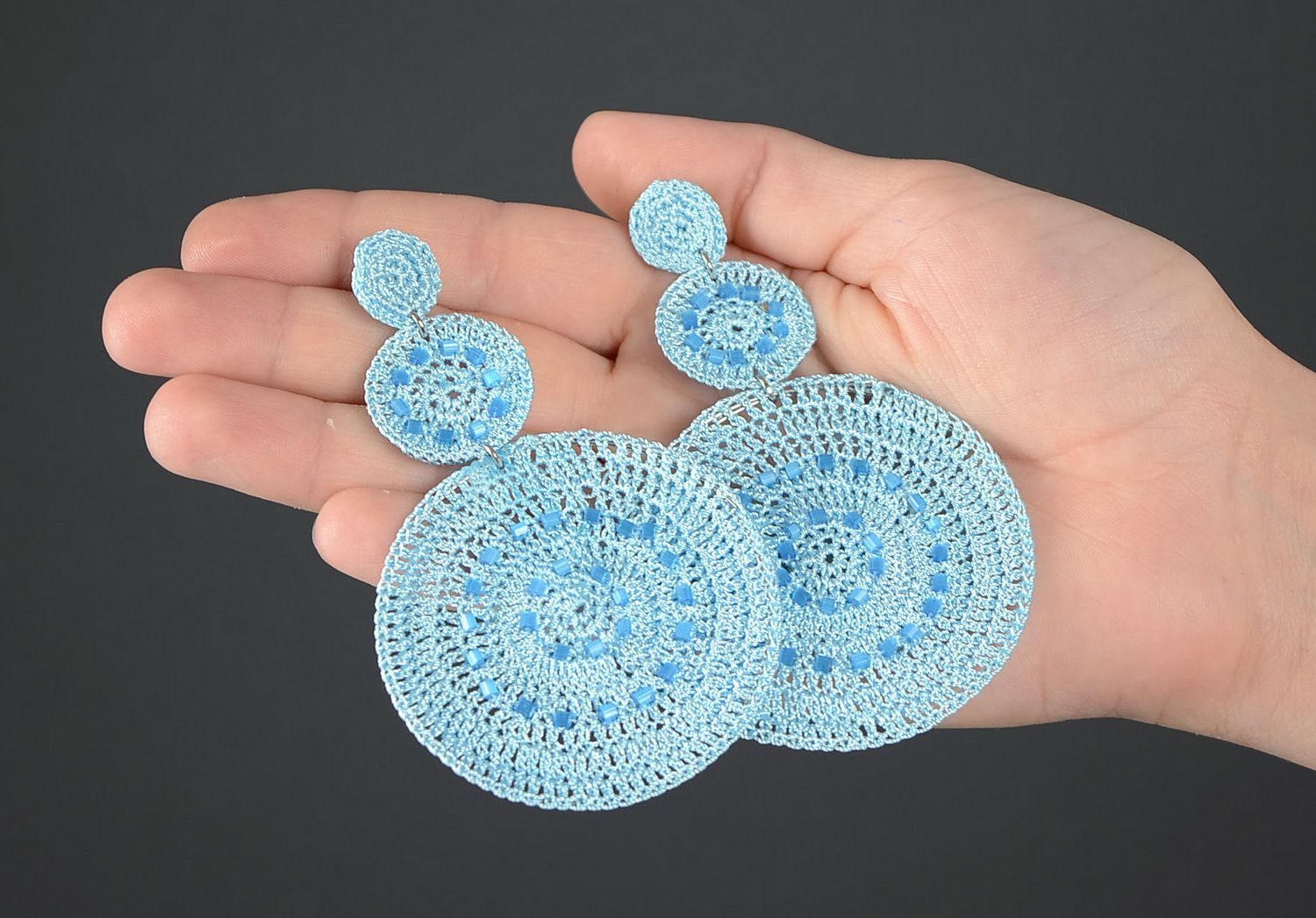 Blue earrings, crocheted photo 5