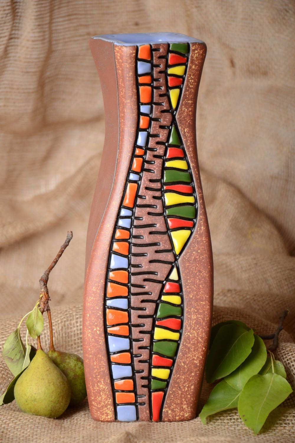 Handmade hohe ausgefallene Vase Haus Deko Keramik Vase schön bunt bemalt foto 1