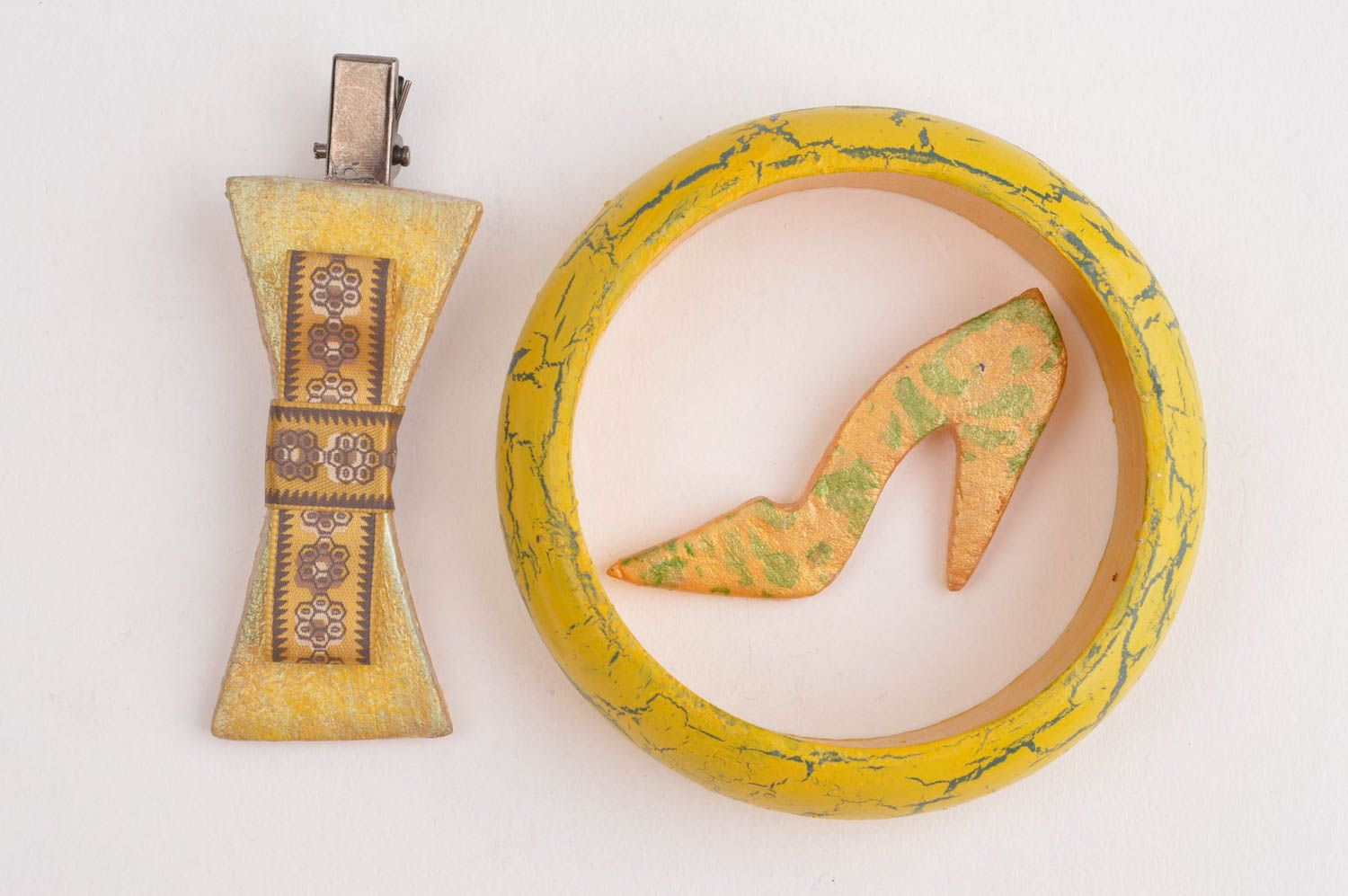 Conjunto de gancho de moda broche original y pulsera artesanales amarillos foto 5