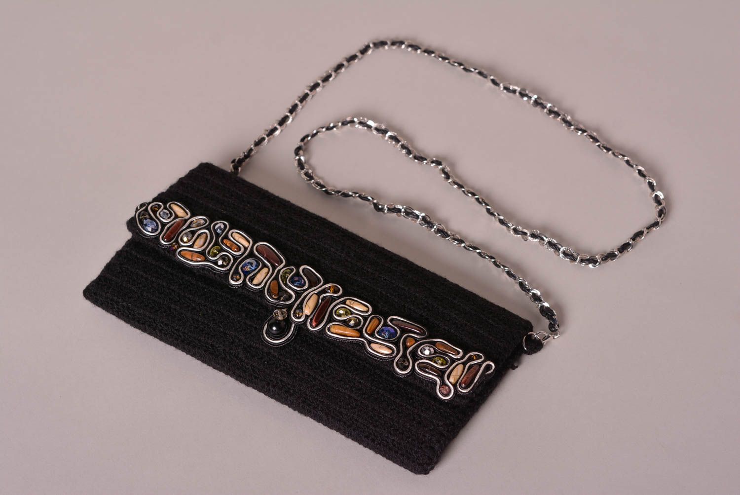 Handmade Clutch Tasche Accessoire für Frauen gestrickt bestickt Frauen Geschenk  foto 3