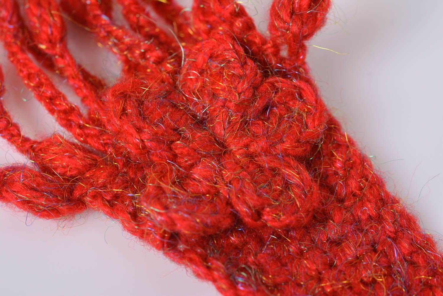 Handmade designer bright red crocheted semi woolen multi row bead necklace photo 4