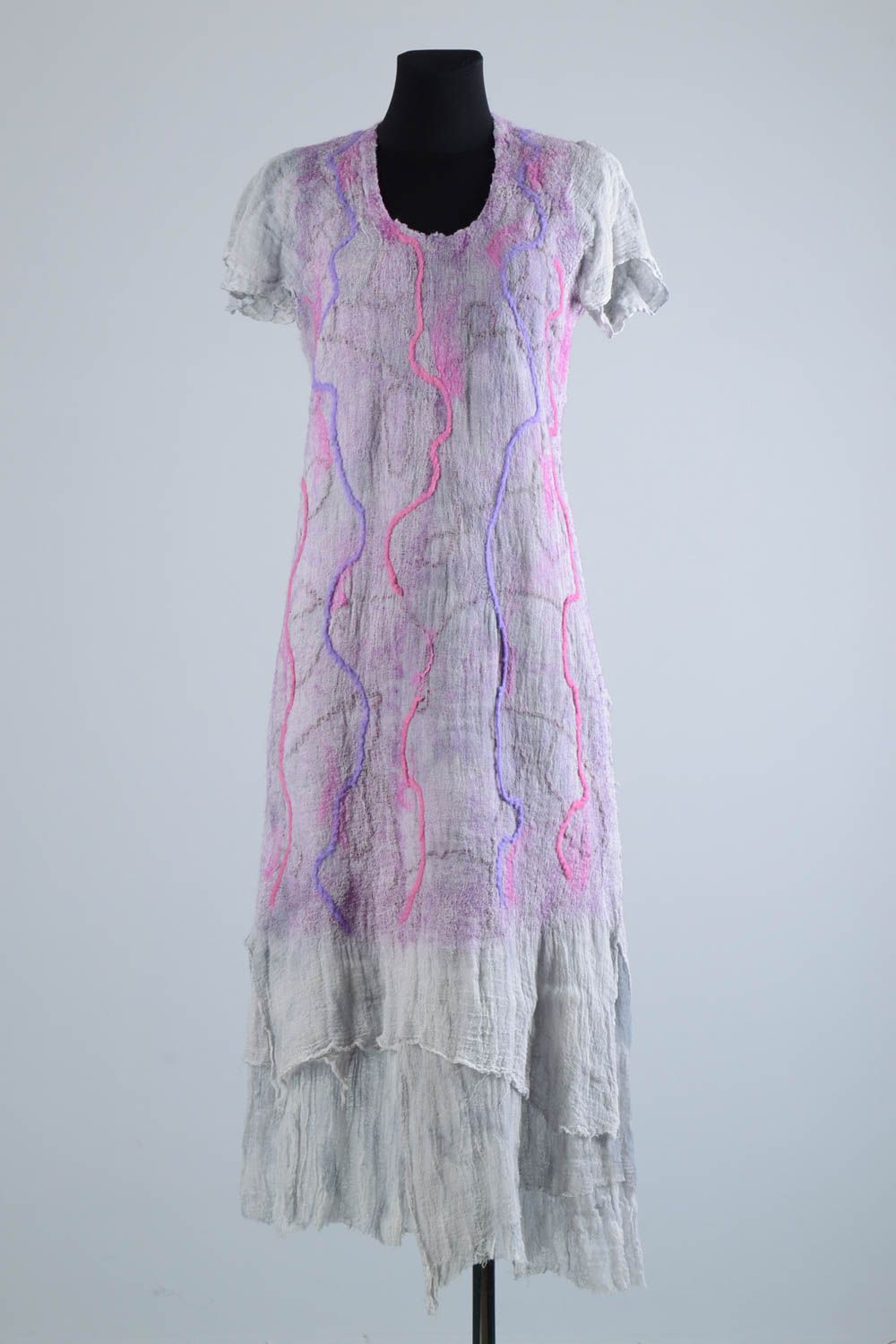 Длинное платье ручной работы валяное платье сиреневое шерстяное женское платье фото 1