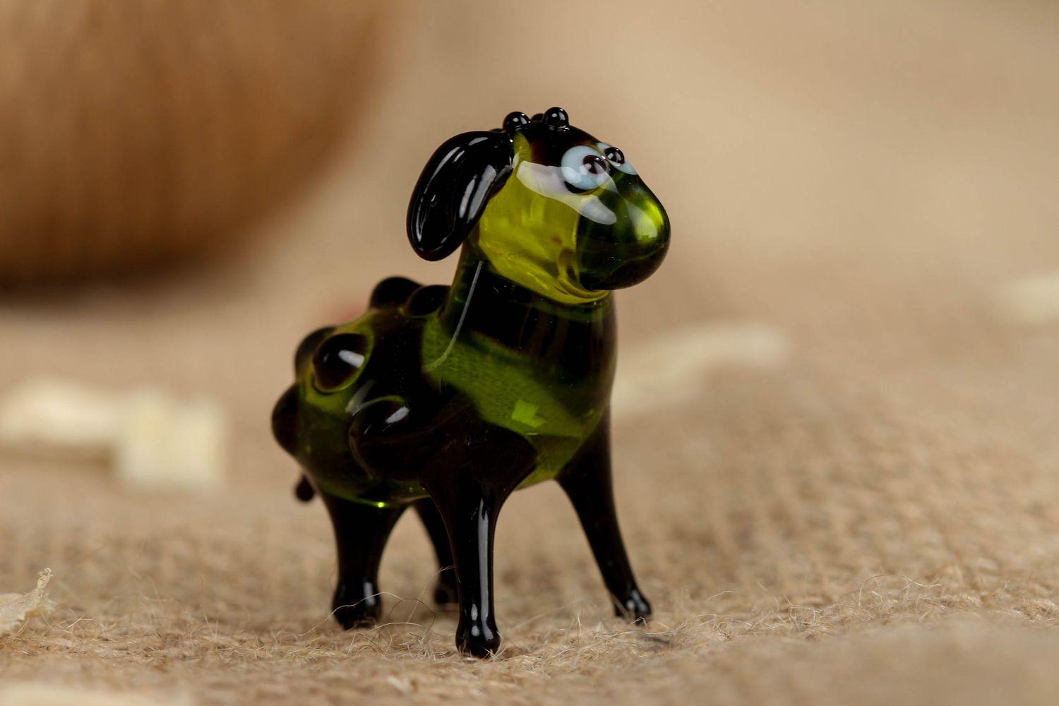Miniature lampwork glass figurine Green Lamb photo 5