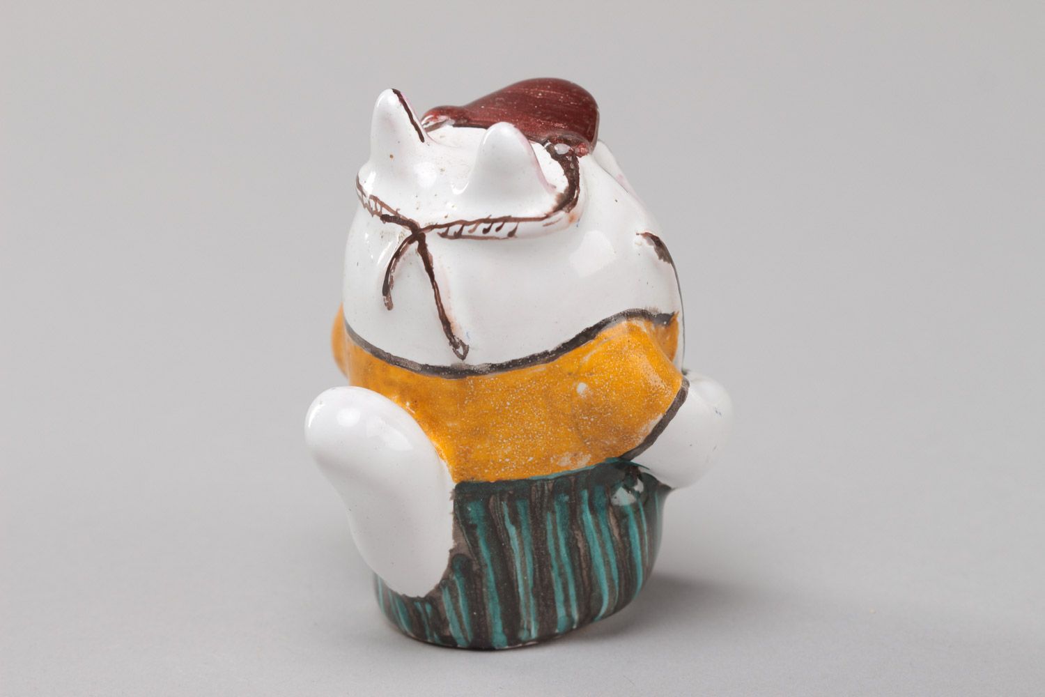 Figura original de cerámica gato pescador hecha a mano foto 3