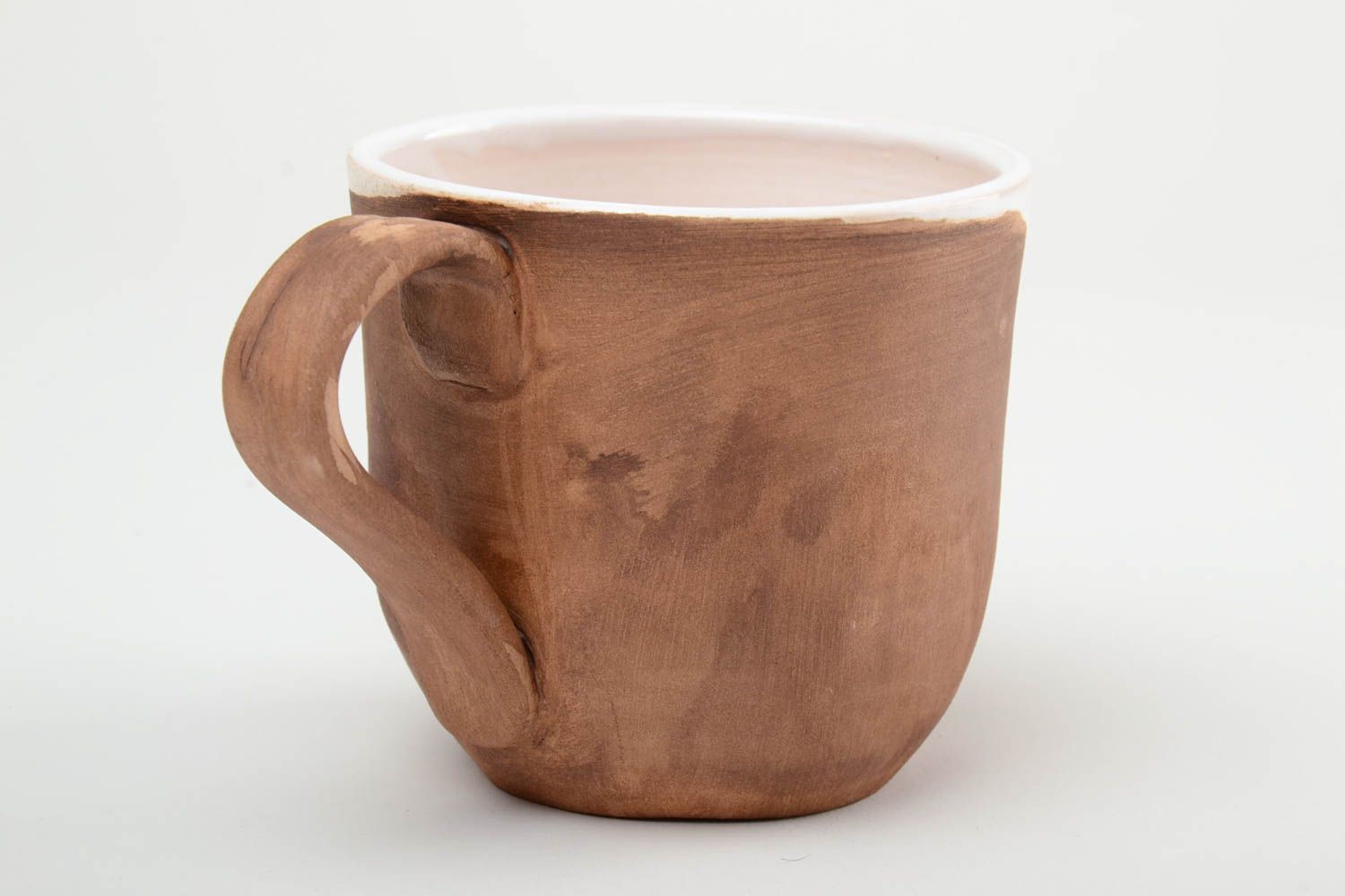 XL clay 15 oz clay drinking cup with white glaze inside with handle and no pattern photo 4