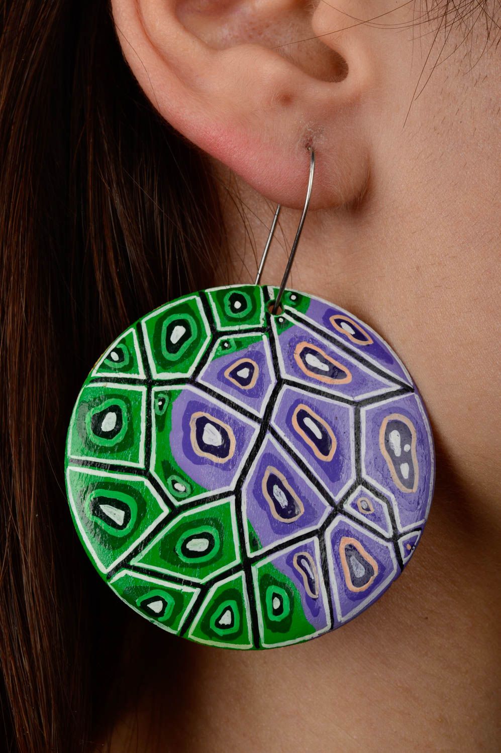 Handmade Creolen Ohrringe mit Bemalung Designer Schmuck Accessoire für Frauen foto 2