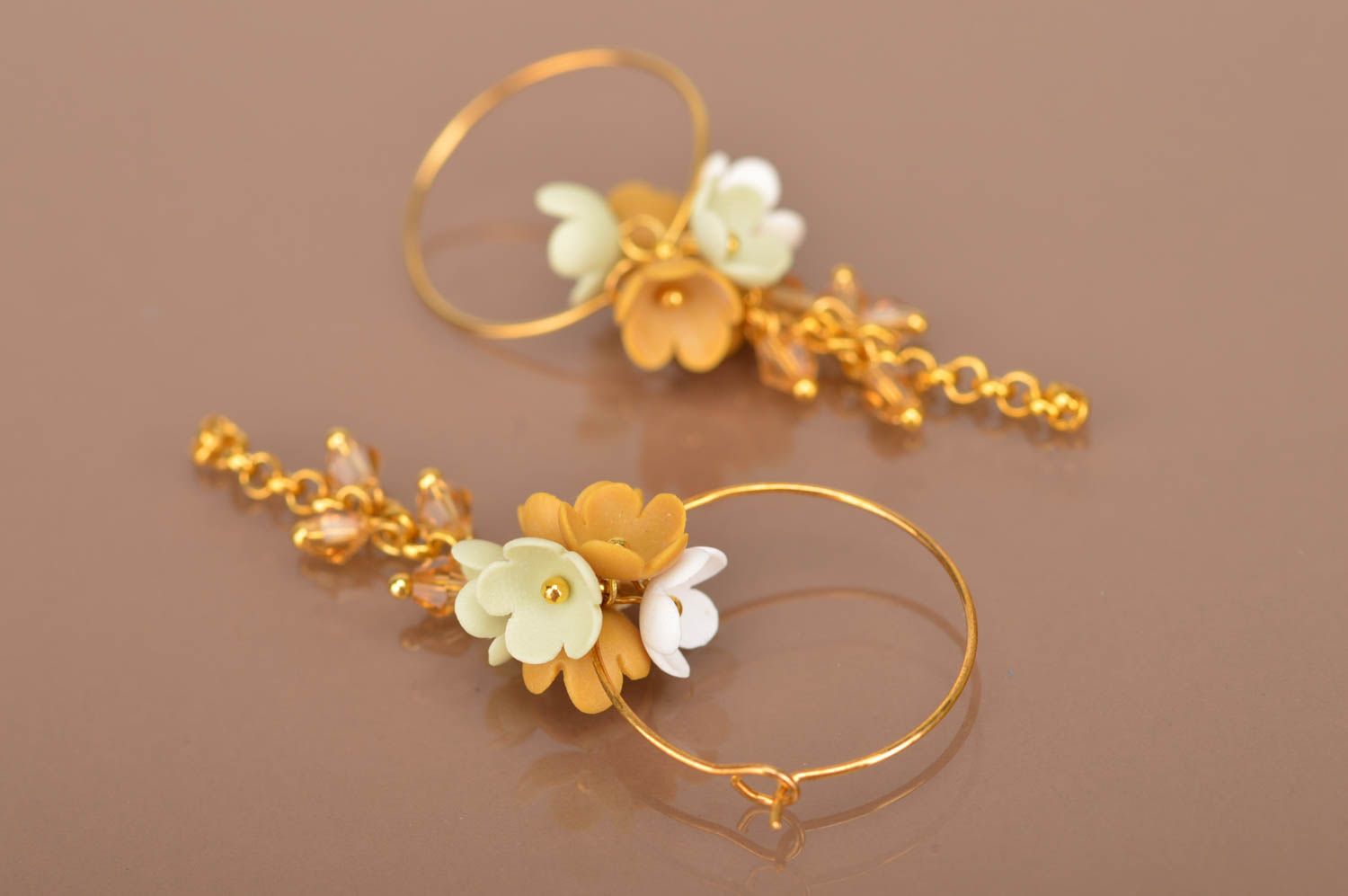 Long handmade polymer clay earrings plastic flower earrings womens jewelry photo 3