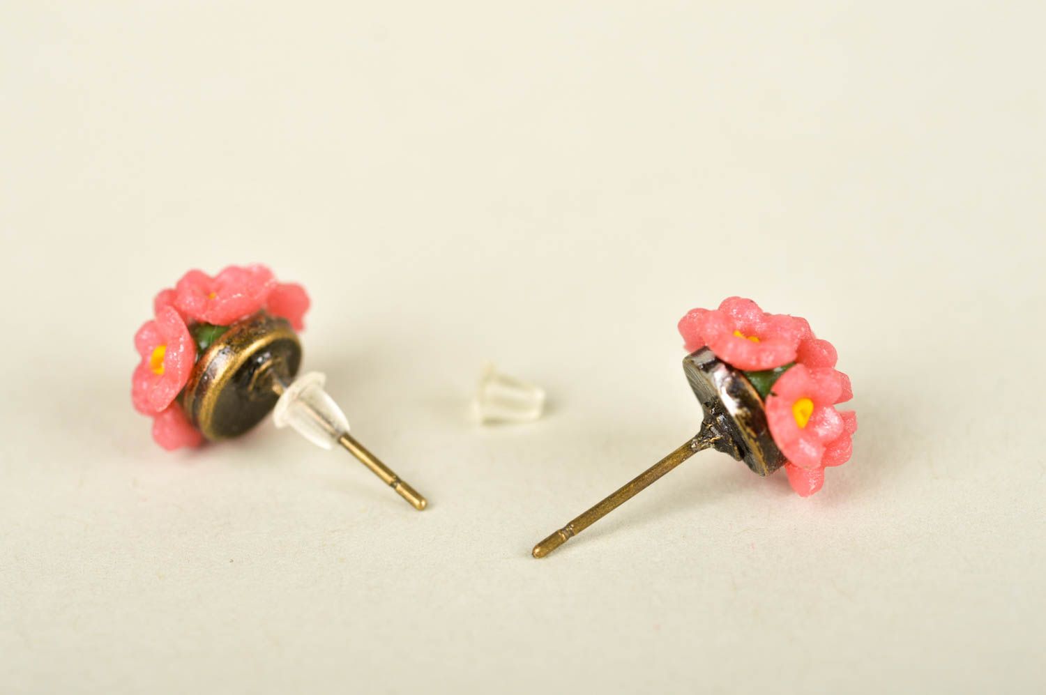 Handmade womens plastic earrings flower stud earrings artisan jewelry gift ideas photo 3