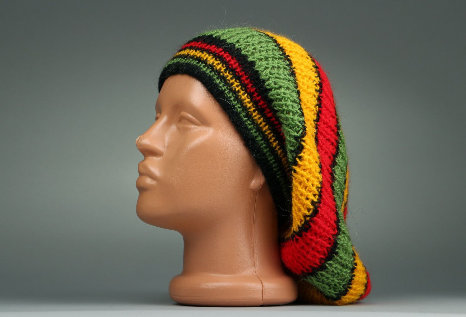 American knitted beret with bright sripes photo 3