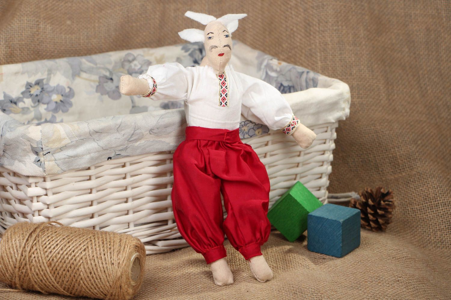 Designer fabric doll in folk suit photo 5