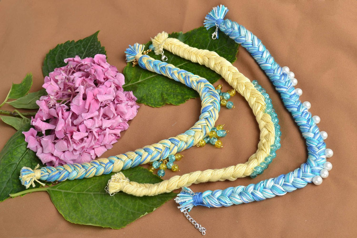 Designer bijouterie handmade necklaces made of threads fabric accessories photo 1