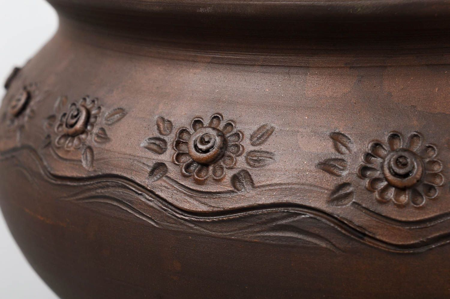 Handgefertigt Topf aus Ton Keramik Geschirr Deko für Küche in Braun ausgefallen foto 3