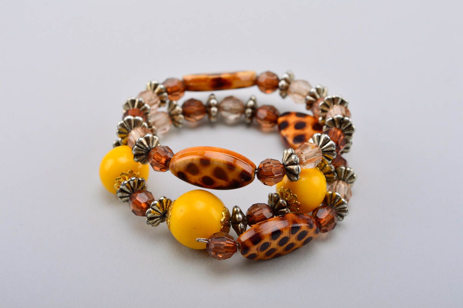 Bracelet multirang Bijou fait main en pâte polymère marron-jaune Cadeau femme photo 3