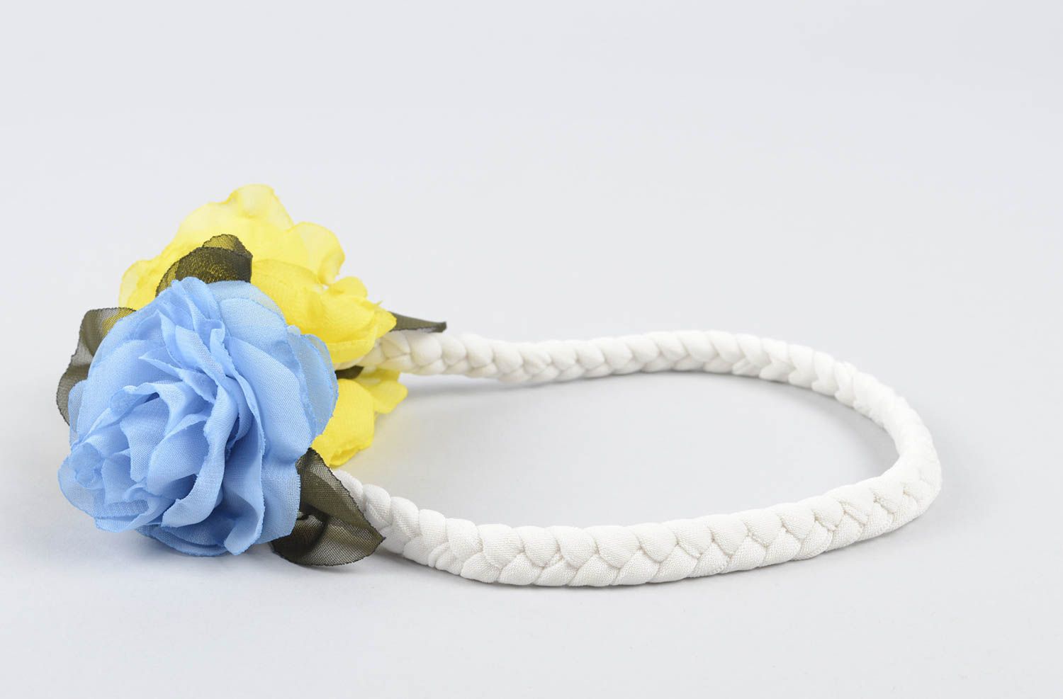 Аксессуар для волос handmade повязка для девочки желто-голубая повязка для волос фото 3