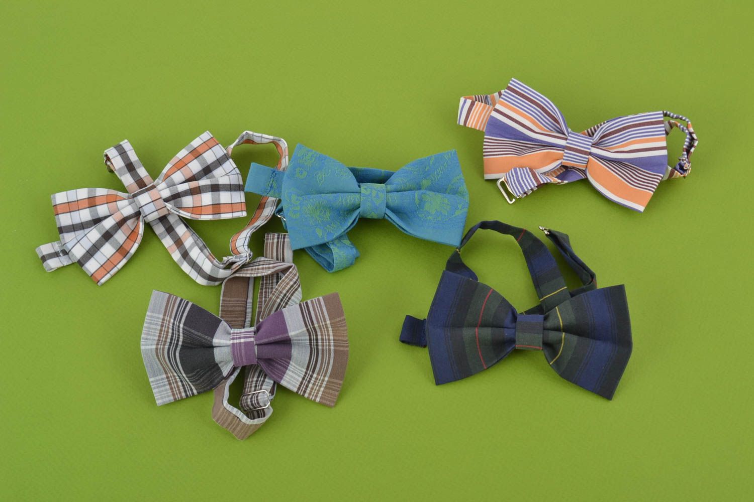 Set of 5 handmade fabric bow ties with adjustable straps unisex accessories photo 1