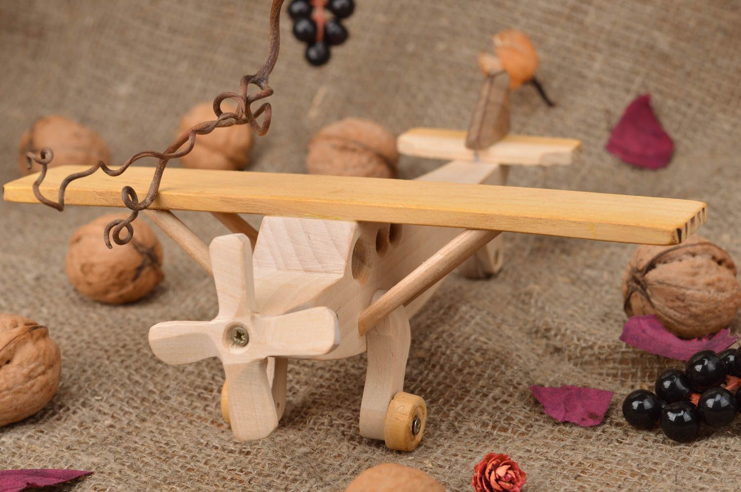 Beautiful handmade designer children's wooden toy plane eco friendly photo 1