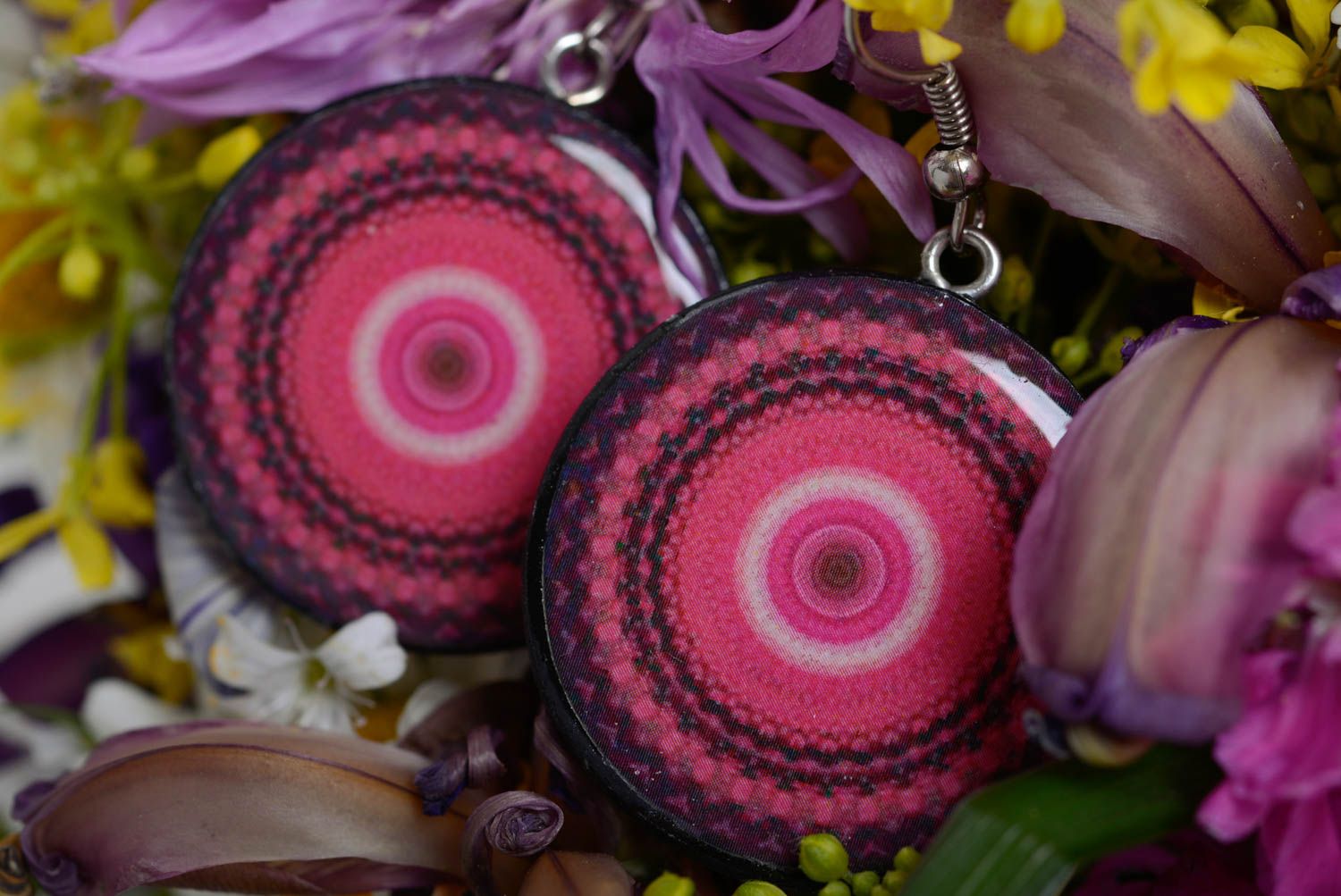 Large designer earrings made of polymer clay handmade pink accessory for girl photo 1