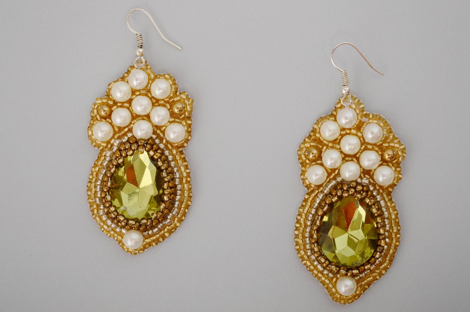 Handmade beaded earrings with artificial gems photo 5