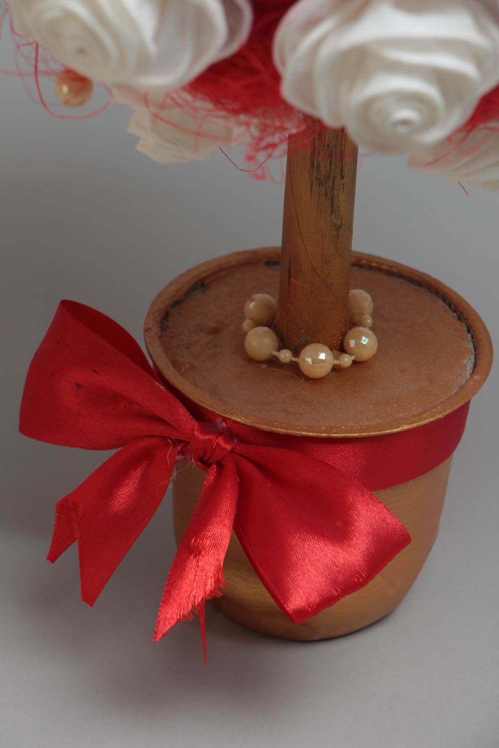 Arbre topiaire artificiel en rubans de satin et sisal floral fait main original photo 4