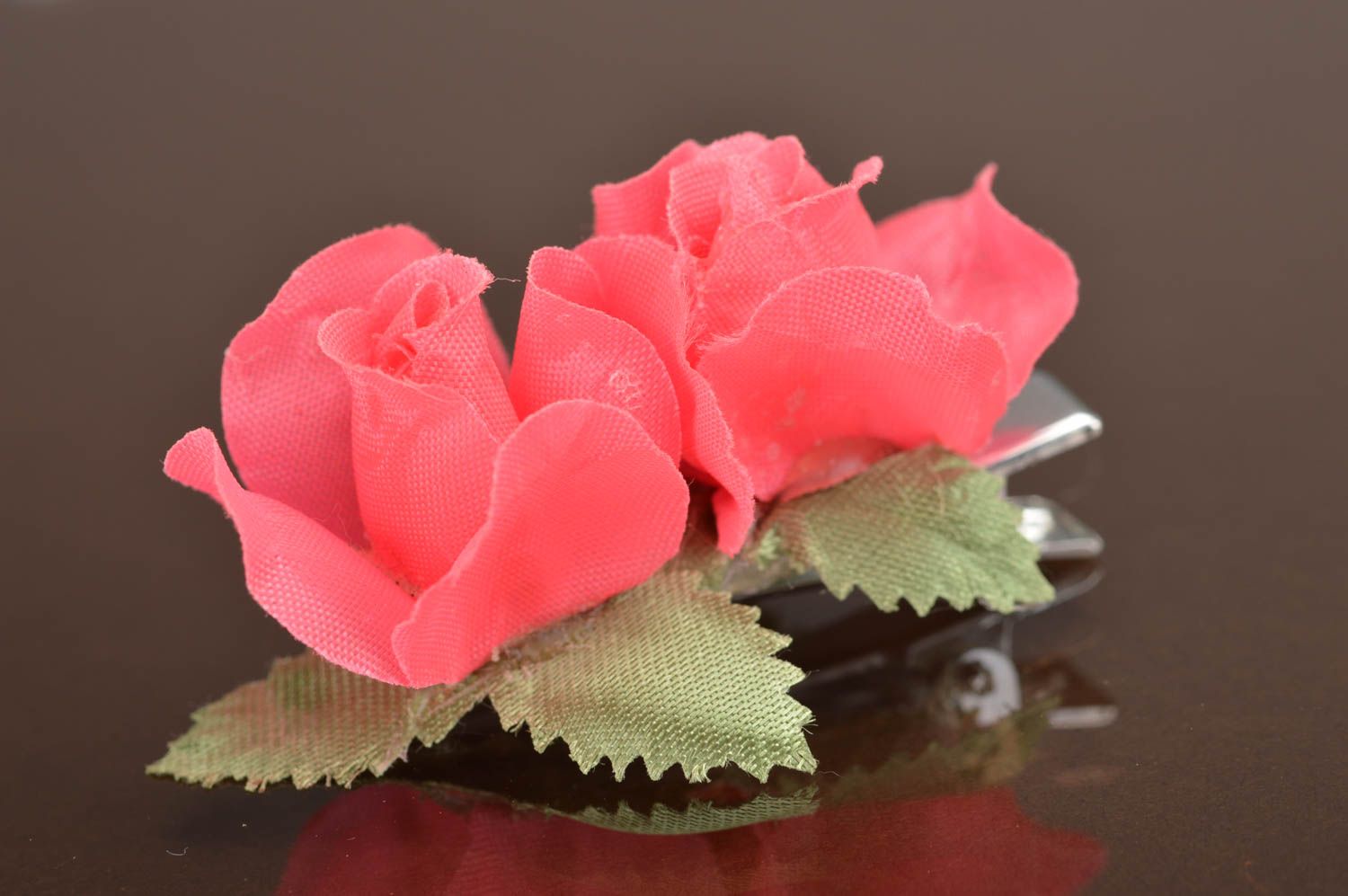 Barrette à cheveux fleurs rose faite main originale cadeau pour enfant photo 2