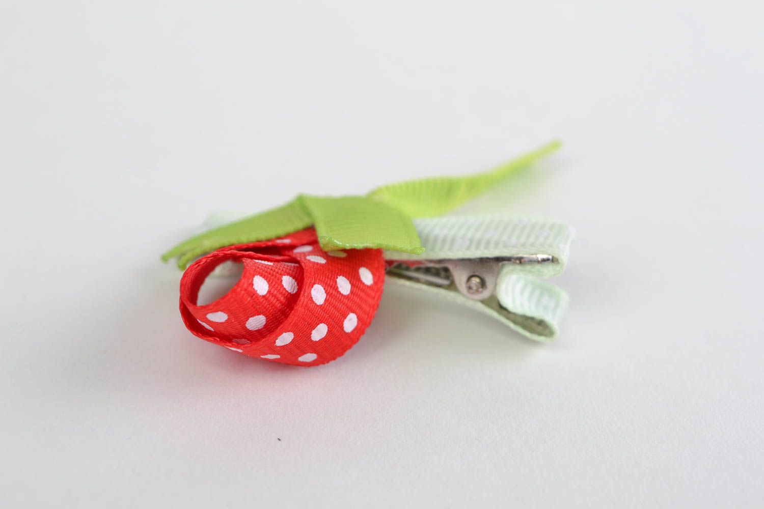 Hair clip made of rep ribbons handmade beautiful designer barrette Red Rose photo 4