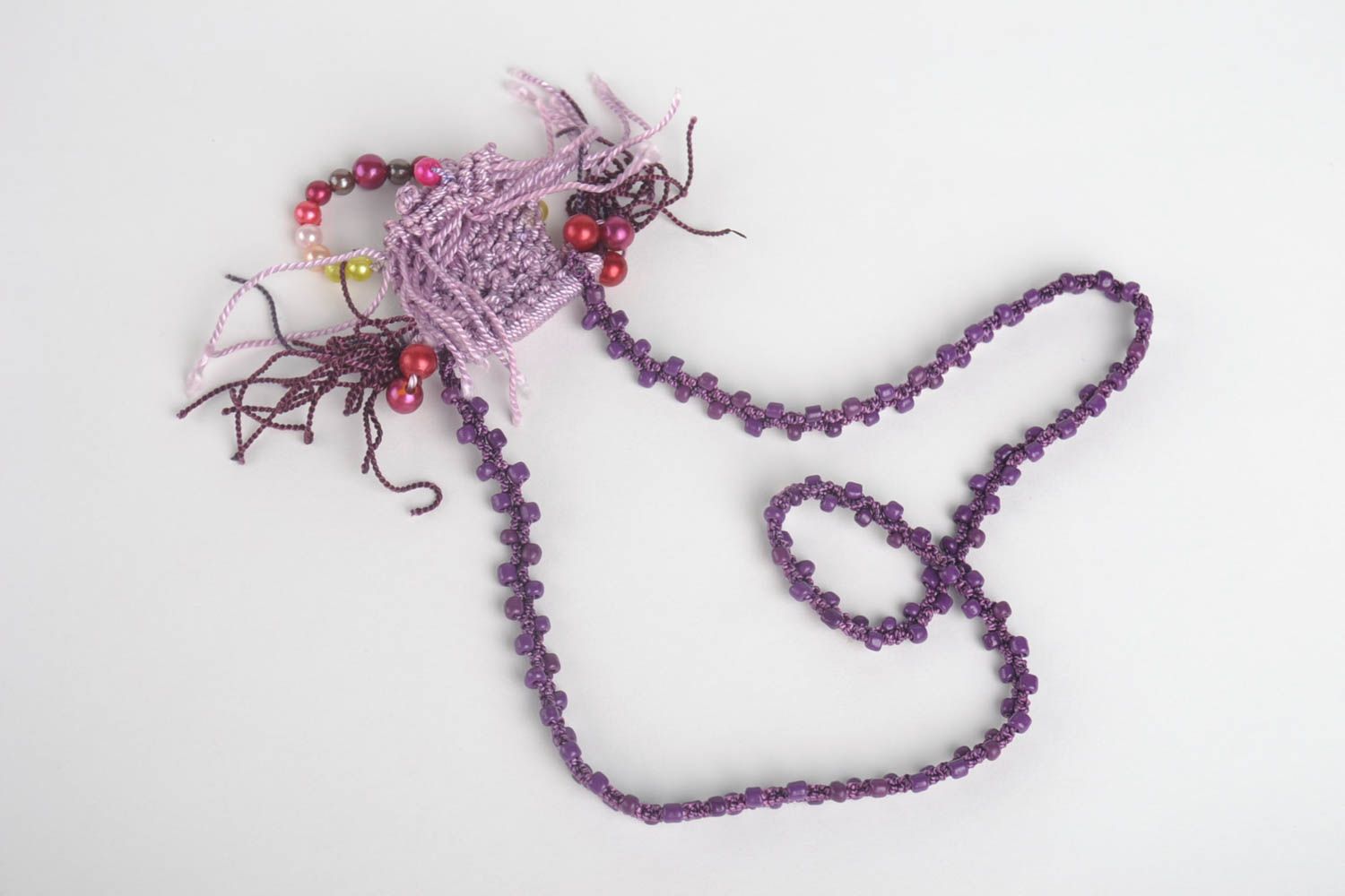 Pendentif fantaisie Bijou fait main violet fils perles macramé Cadeau original photo 5