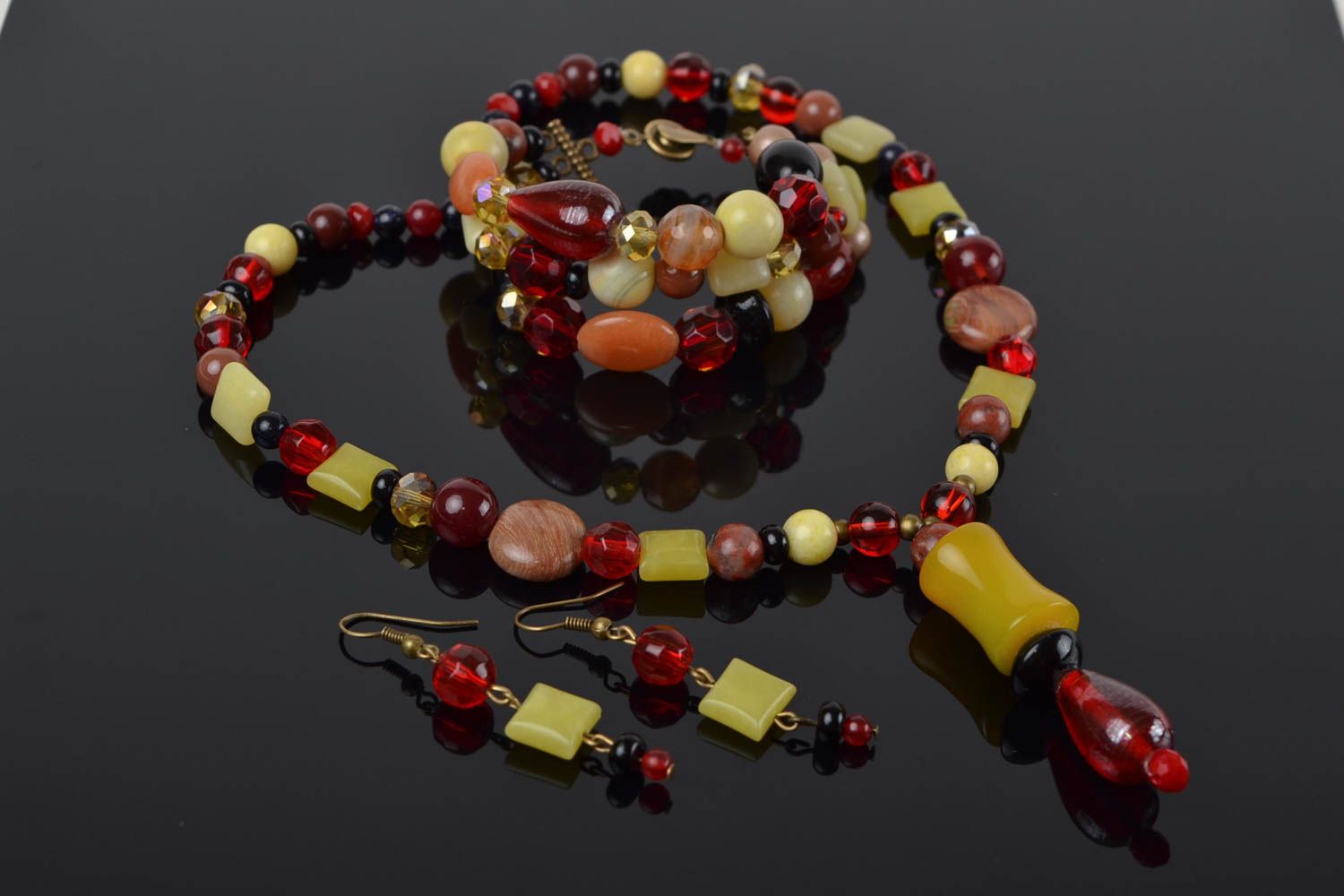 Juego de joyas artesanales de piedras naturales de pulsera collar y pendientes foto 1