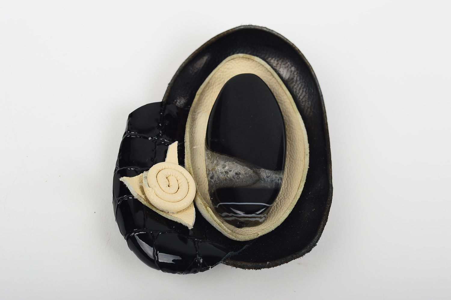 Black leather brooch handmade elegant brooch cute natural stone jewelry photo 2