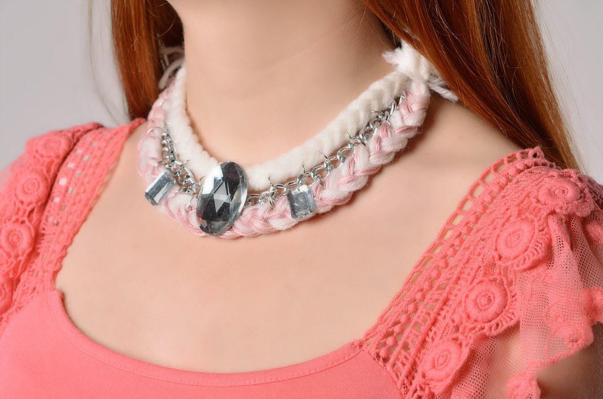 Modeschmuck Collier Halskette aus Stoff handgemachter Schmuck für Damen foto 2