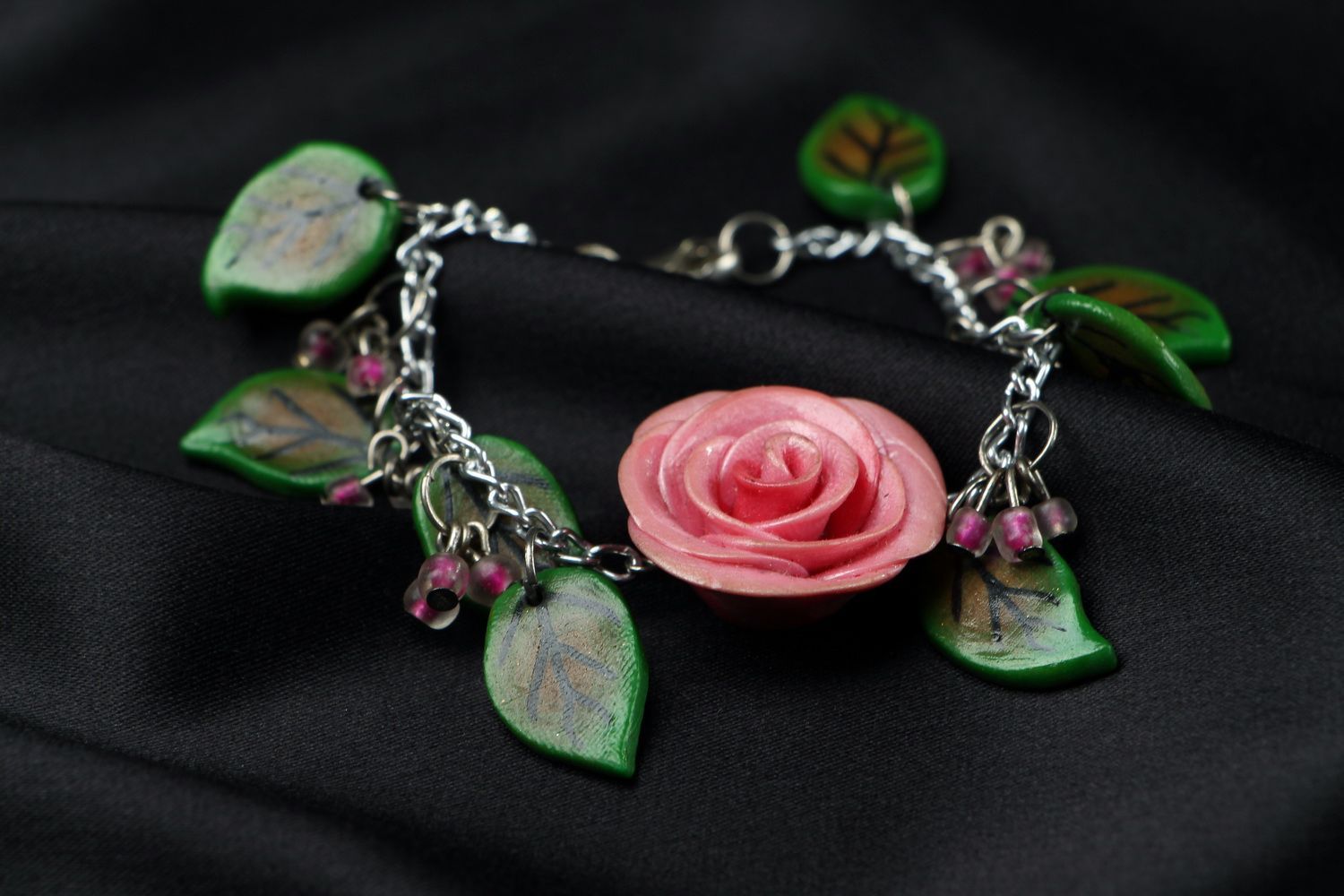 Bracelet fait main en argile polymère Rose photo 2