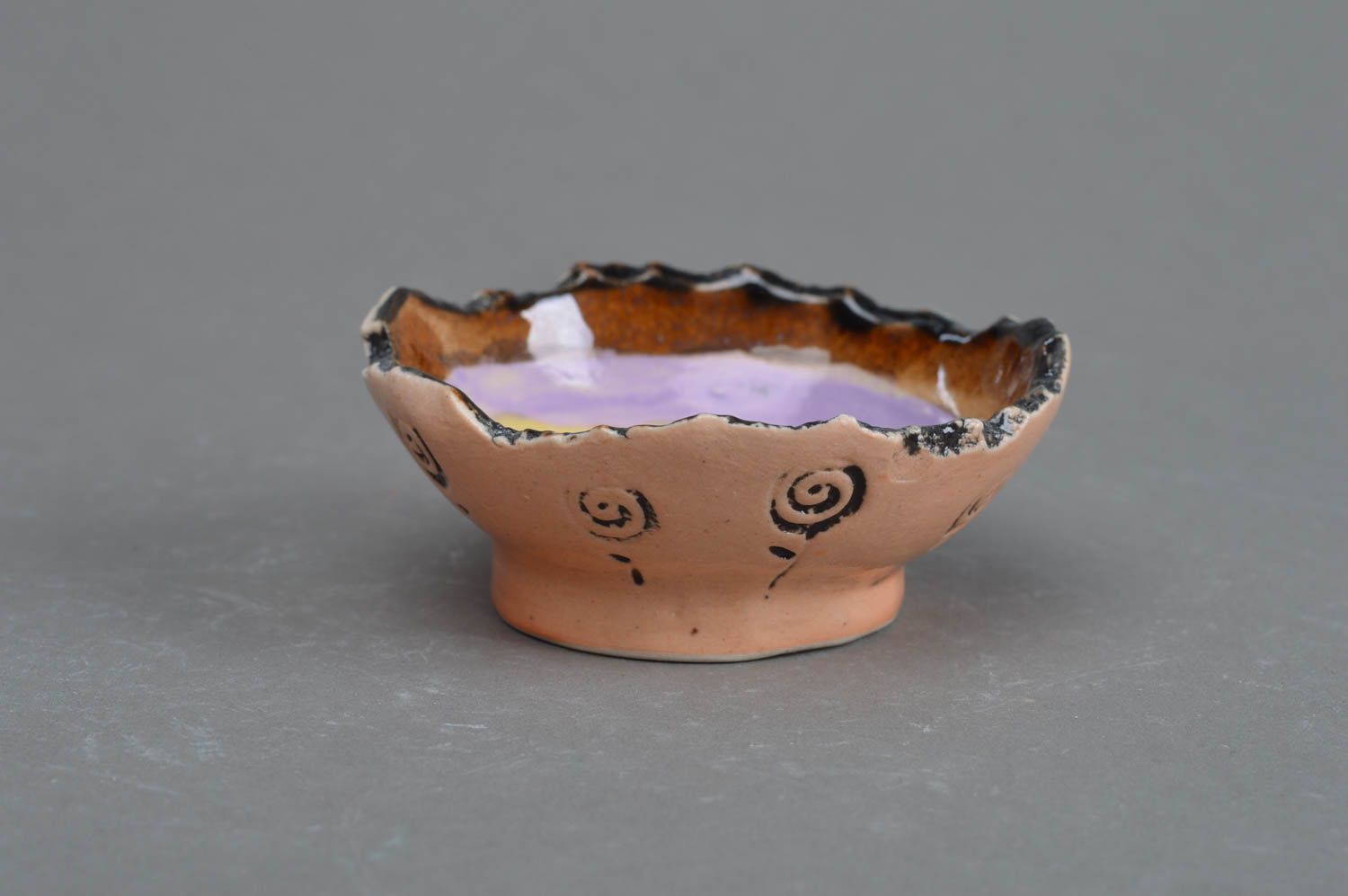 Small designer porcelain bowl with ragged edge colorful handmade glazed photo 1