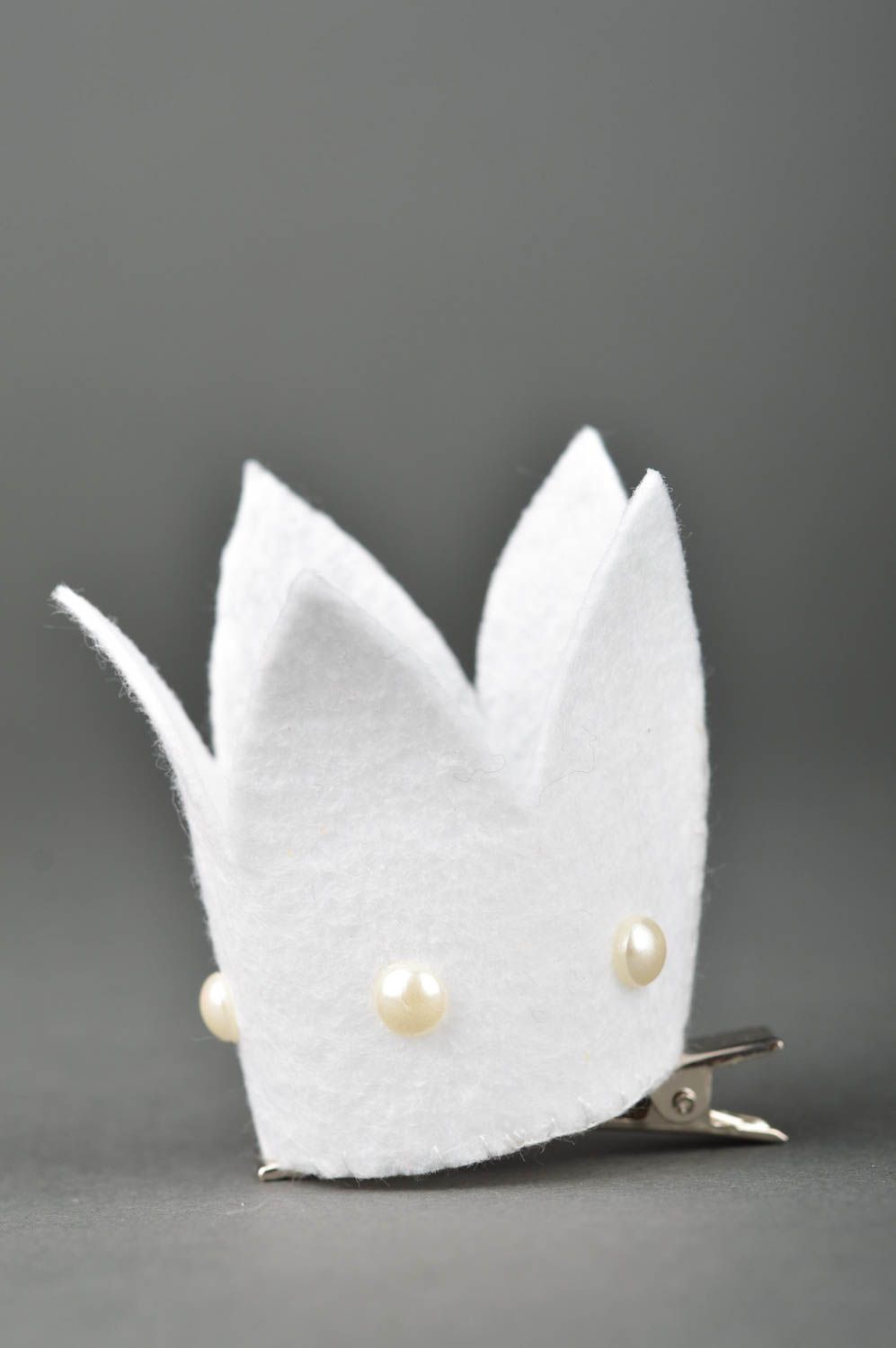 White handmade hair clip textile barrette designer hair accessories gift ideas photo 2