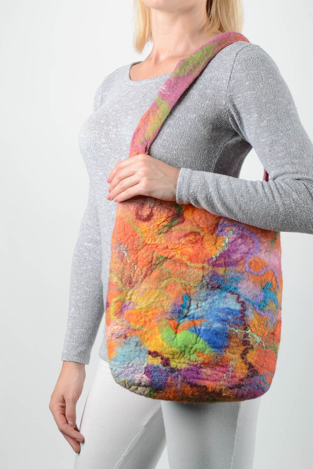 Handmade felted wool bag shoulder bag handbag design accessories for girls photo 1