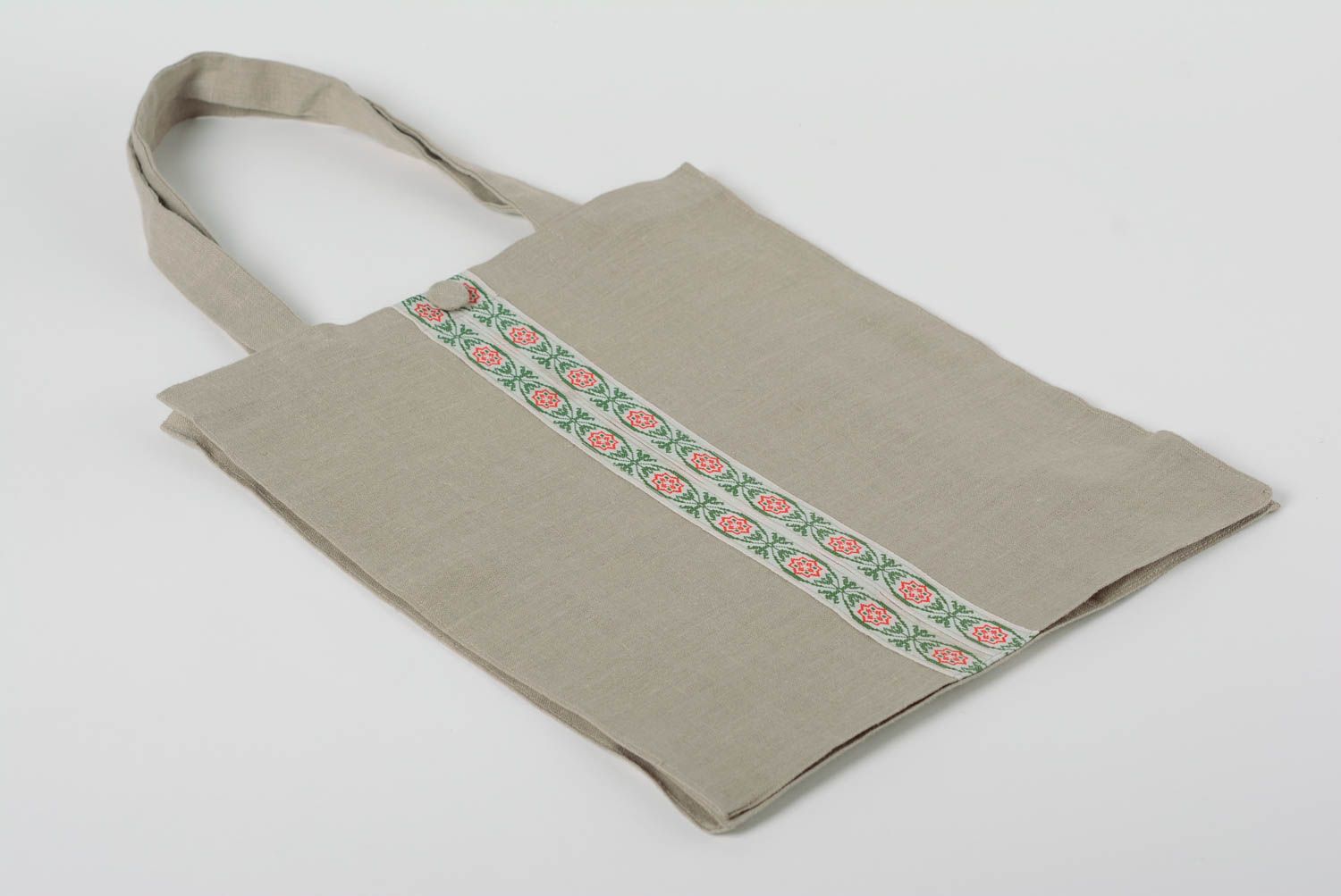 Женская сумка из льна с тесьмой ручной работы светлая вместительная удобная фото 1
