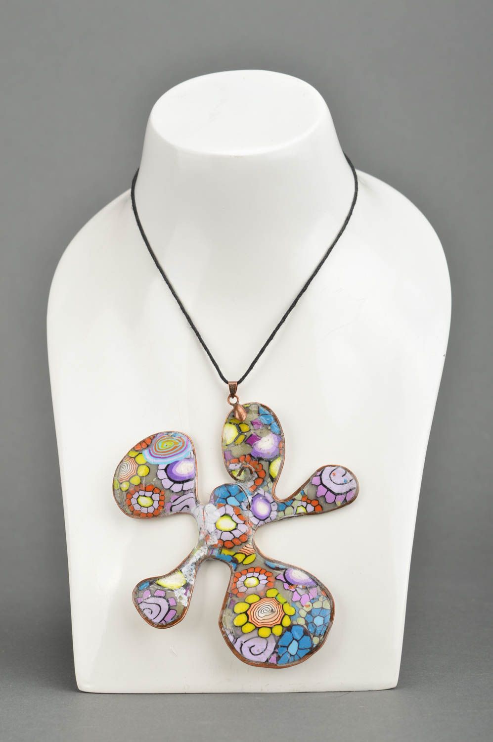 Handmade designer bright massive pendant of unusual shape on long cord photo 2