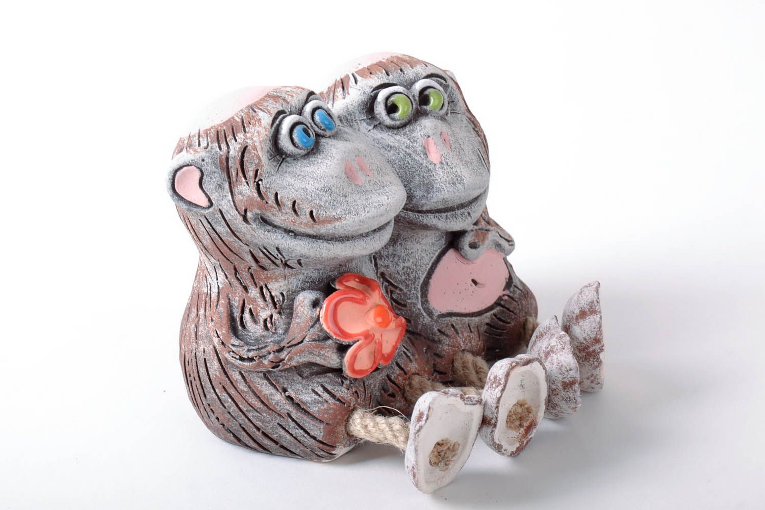 Scimmie salvadanaio fatto a mano in ceramica dipinto a mano idea regalo  foto 1
