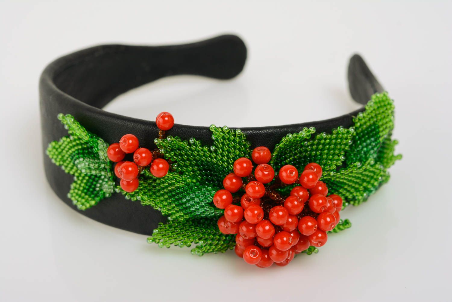 Black handmade designer beaded headband unusual beautiful hair accessory photo 1