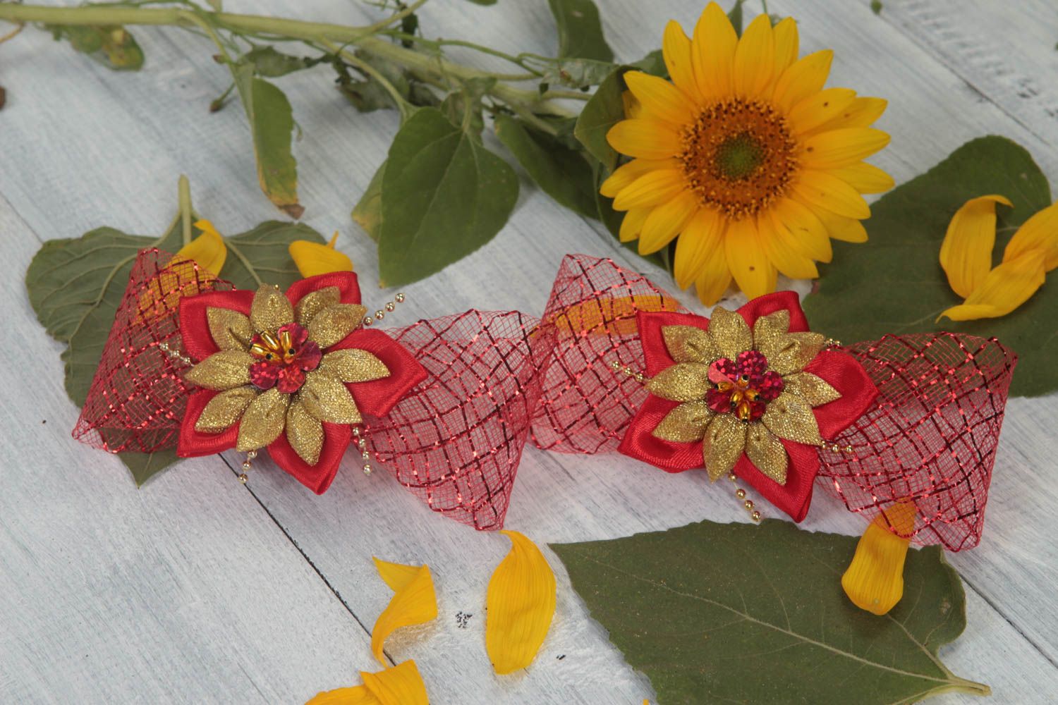Set of 2 handmade hair accessories hair scrunchies flowers for hair girls gifts photo 1