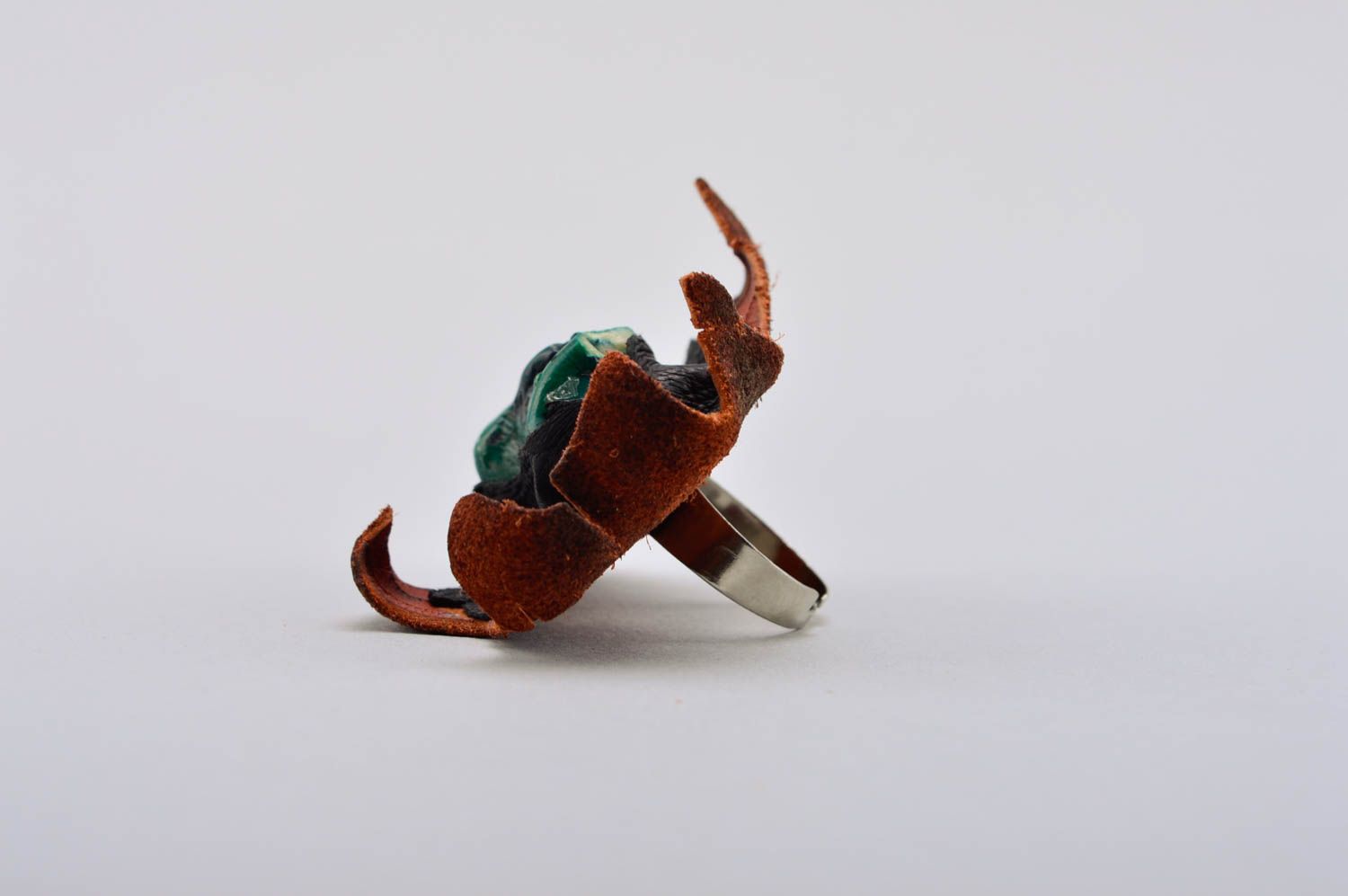 Ring Leder handgemacht Schmuck Ring Mode Accessoires mit Koralle schön stilvoll foto 4