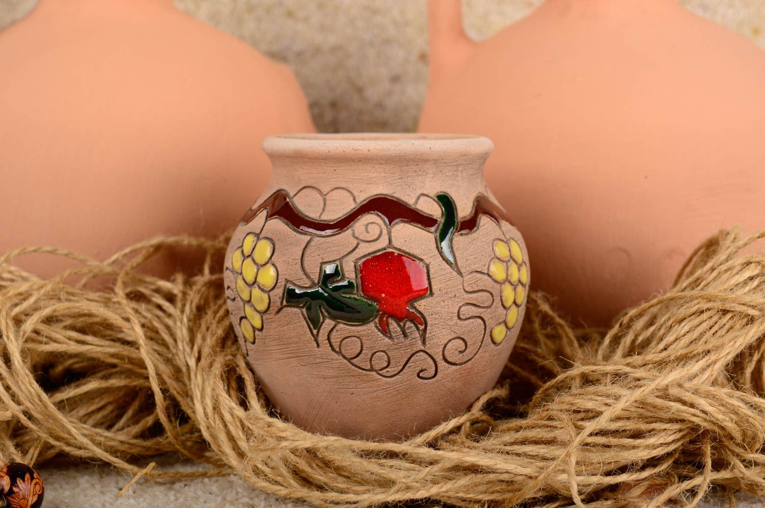 10 oz ceramic wine pitcher pot with handmade ornament 0,35 lb photo 4