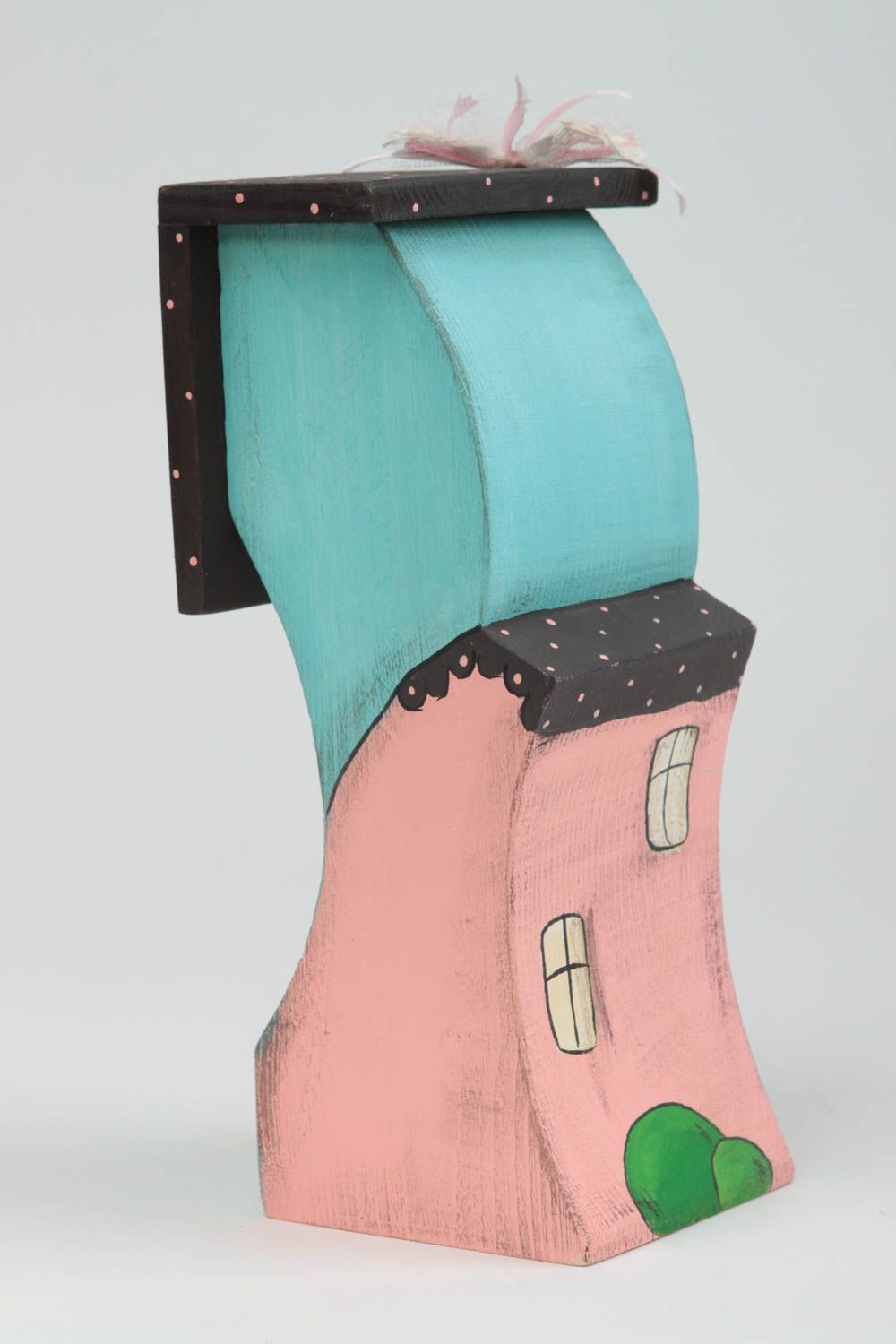 Handmade Deko Holz Haus Miniatur Figur Holz Figur mit bunter Bemalung originell foto 3