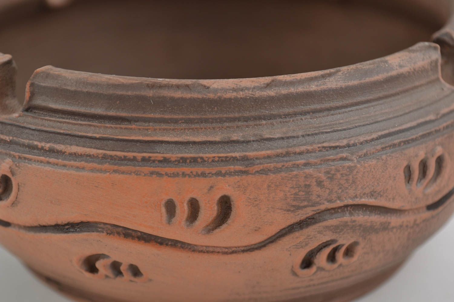 Unusual small handmade brown clay ashtray ceramic smoking accessories photo 4