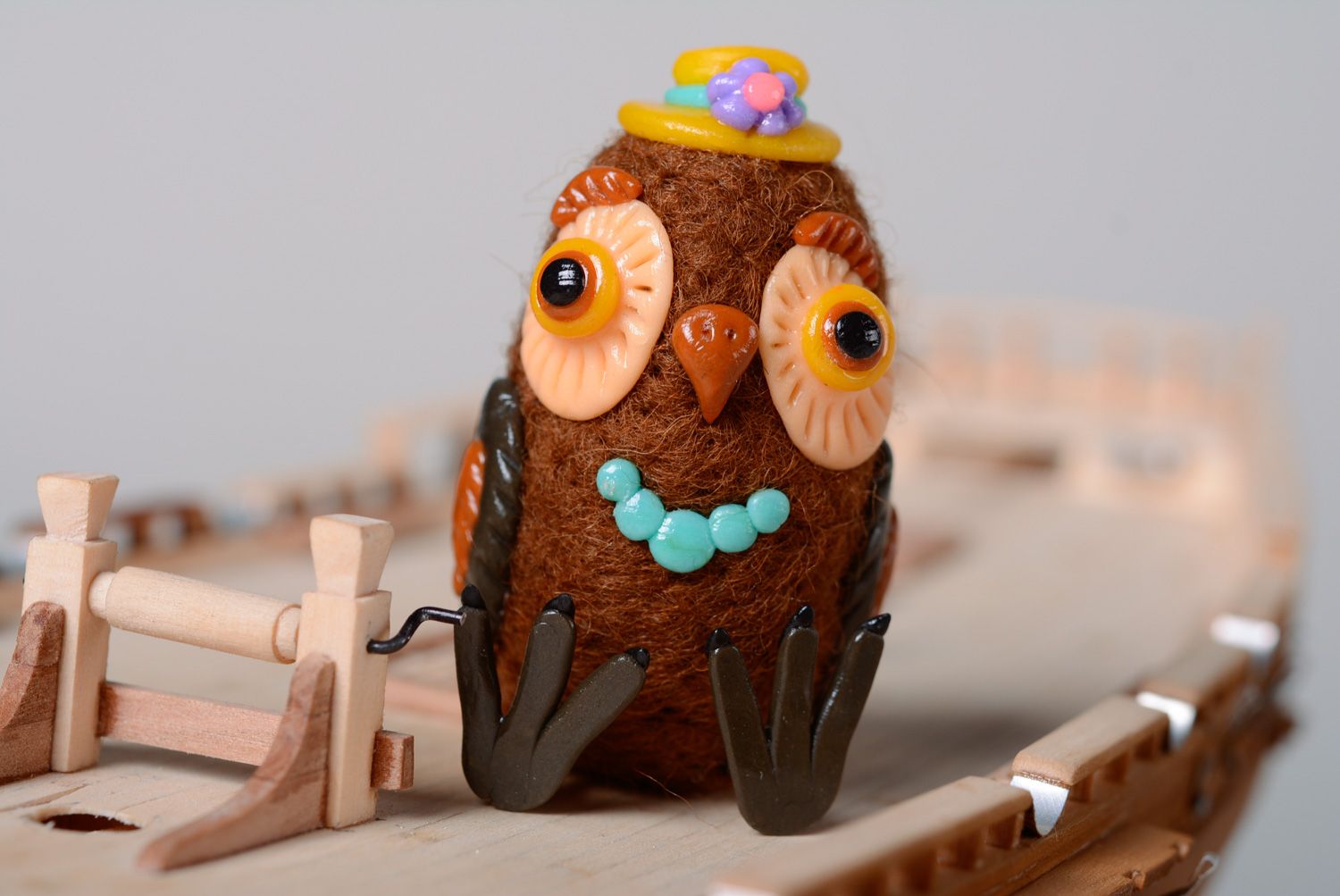 Handmade felted wool miniature toy Owl photo 1